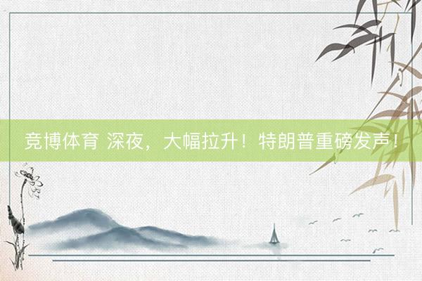 竞博体育 深夜，大幅拉升！特朗普重磅发声！